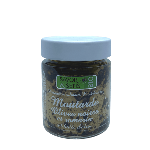 Moutarde aux olives noires et romarin de Provence huile d'olive Savor & Sens 100g